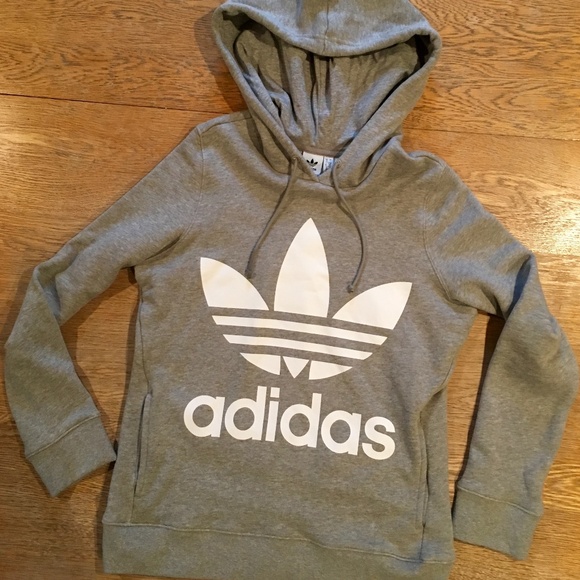 womens grey adidas trefoil hoodie